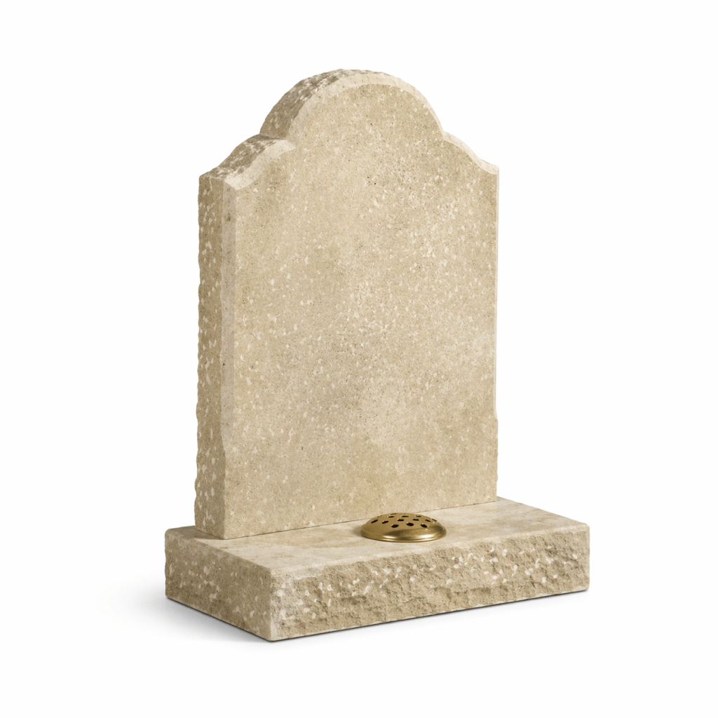 Purbeck Stone Lawn Memorial with Rustic Edges and Scalloped Top