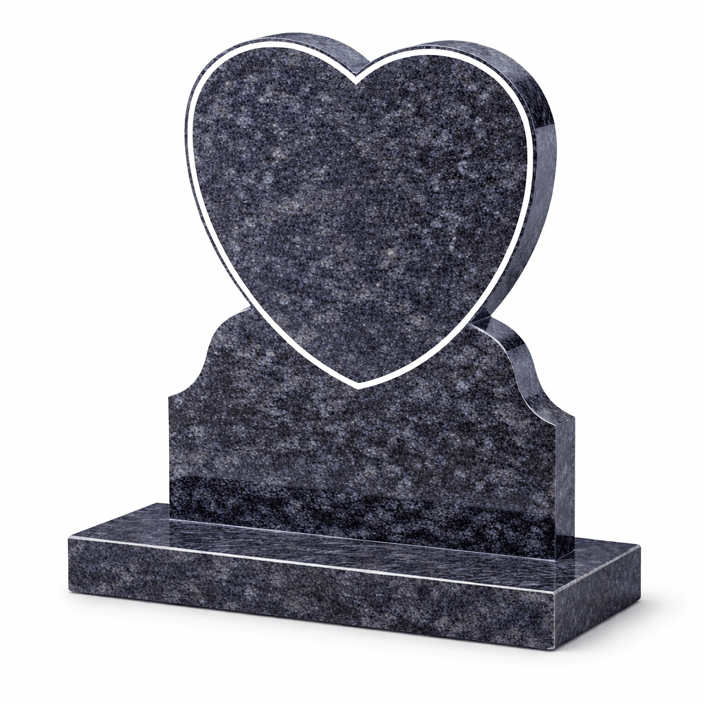Beautiful black granite heart headstone with gold pinline