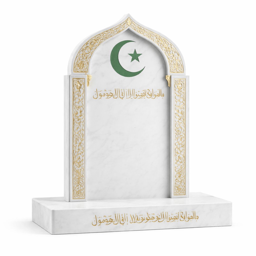 Elegant marble tombstone with gold accents