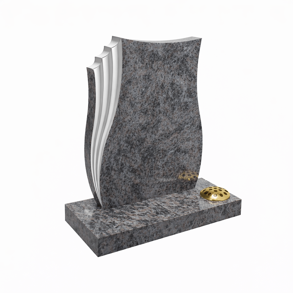A contemporary Islamic memorial crafted from polished grey granite, featuring a sculpted flowing edge design that symbolises peace and eternity. The elegant curved form provides a modern interpretation of traditional Islamic memorial aesthetics while maintaining a dignified and respectful appearance suitable for Muslim burials.