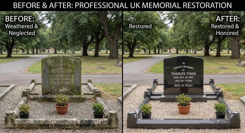 Before and after professional memorial restoration