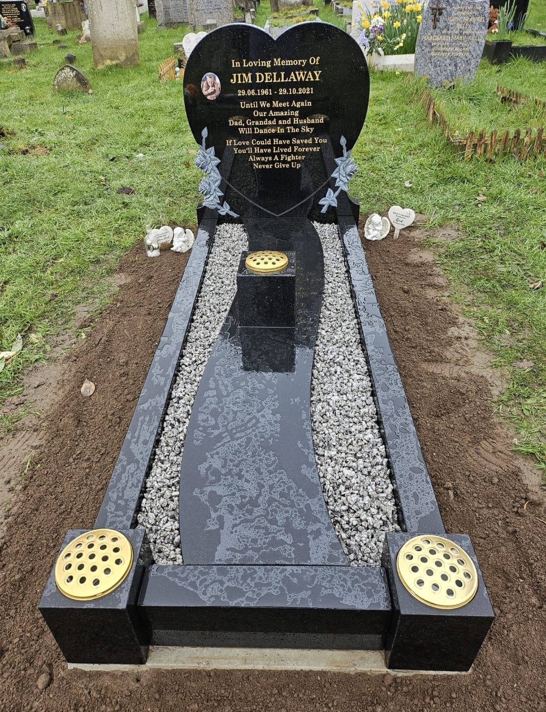 Complete granite kerb memorial set installation at Bandon Hill Cemetery, South London - Memorial masonry services